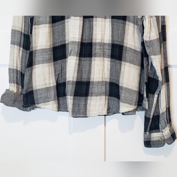 Maurices NEW Plaid Button Up Shirt Long Sleeves Size XL Black Cream Gray Cotton - Picture 15 of 15